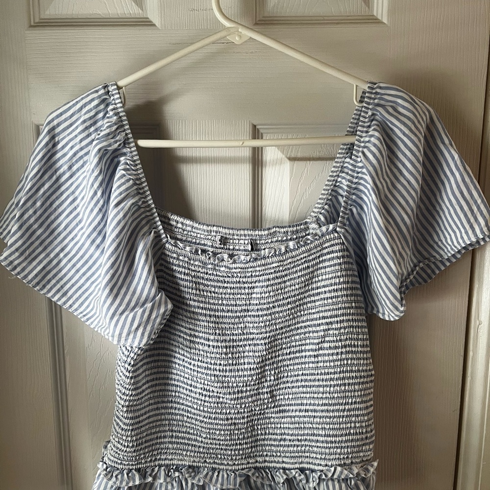 Striped Blue Smocked Top